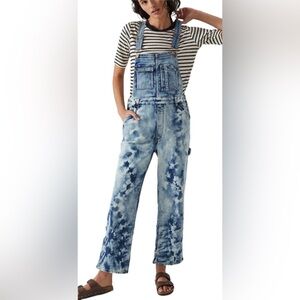 Pilcro Anthropologie Tie-Dye Denim Overalls Size 26 Crop Bib Pockets